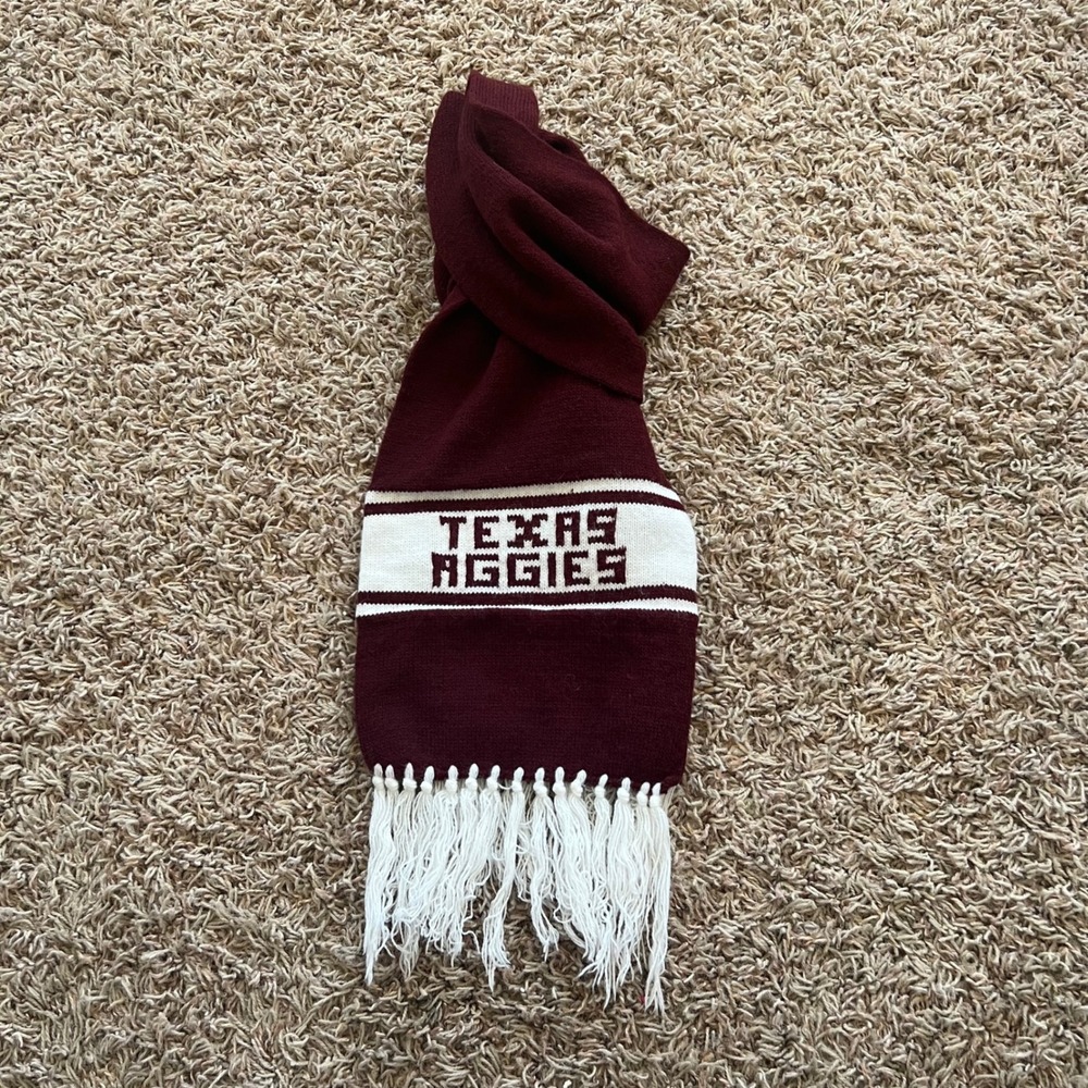 Texas Aggies Vintage Scarf Maroon White Knit Texas A&M University NCAA Fringe
